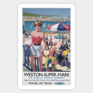 Weston-Super-Mare, Somerset - BR,WR - Vintage Railway Travel Poster - 1952 Sticker